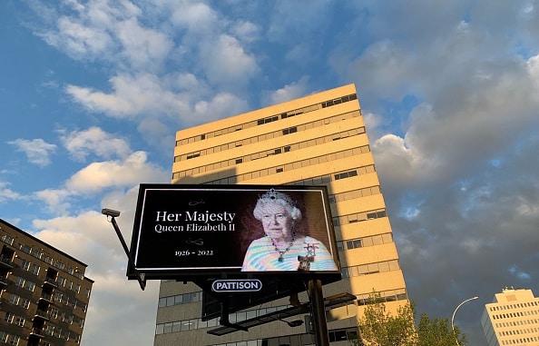 A digital billboard honors Britain's Queen Elizabeth II in Regina.